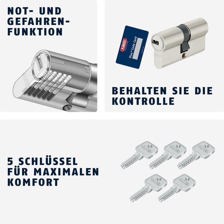 ABUS Profilzylinder D6XNP 35/50 inklusive 5 Schlüssel, 49467 Nickel Perle 35/50, Nickel Perle 35/50