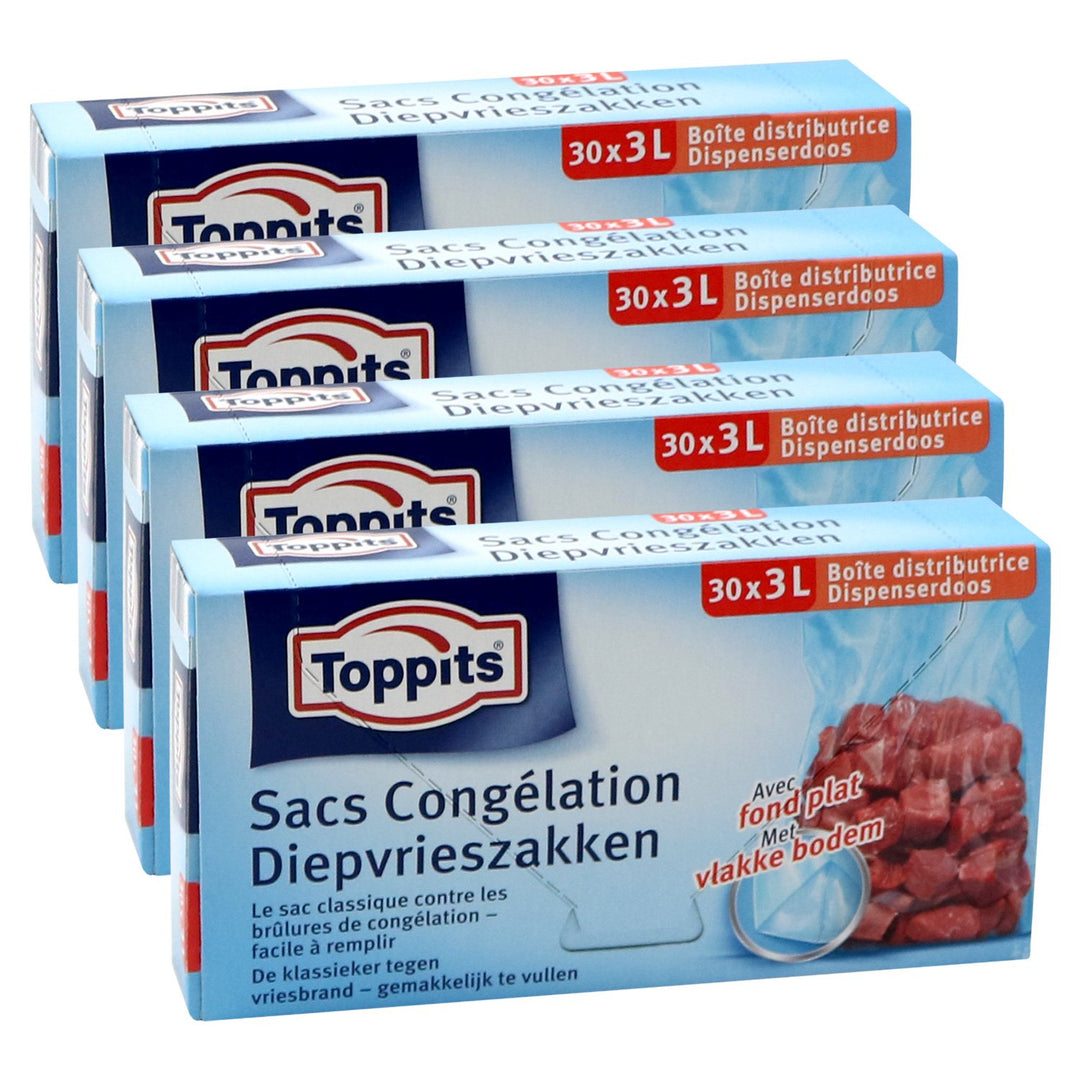 Toppits Tieffrierbeutel 3L (25 x 27cm), 4er Pack (4 x 30 Beutel)