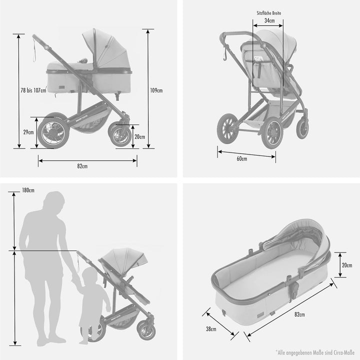 Daliya® FLEXI-PRO M 2in1 Kinderwagen &amp; Buggy (Blau-Grau), Blau-Grau