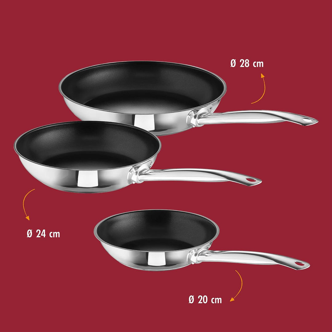 Rohe Germany Bobby, 3-tlg., Edelstahl Bratpfanne 20 cm, 24 cm und 28 cm, Induktion, 258121-03