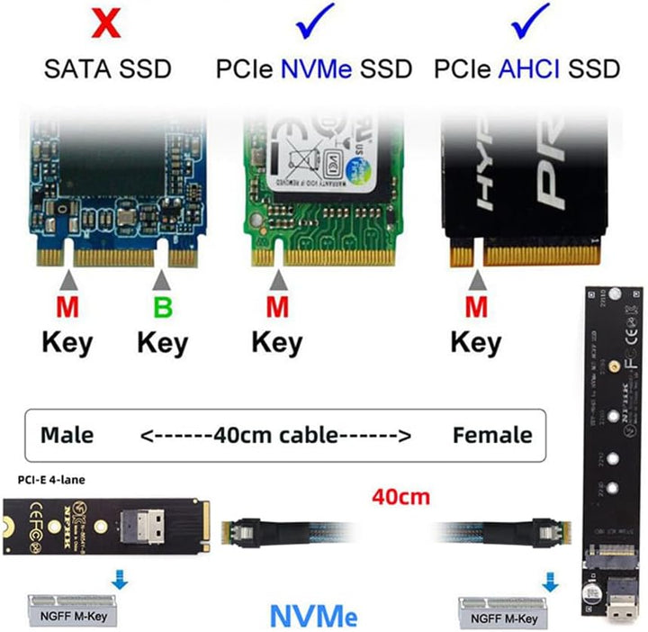 Xiwai NGFF M-Key NVME Stecker zu Buchse Verlängerungskabel 40cm mit SFF-8654 Stecker für Mainboard S