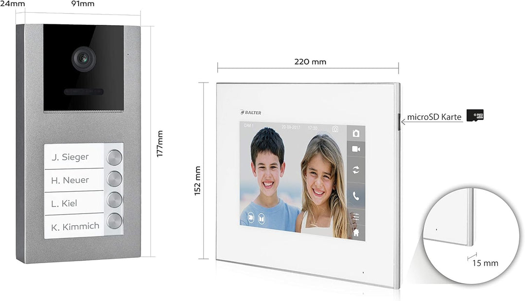 Balter EVO Video Türsprechanlage ? Touchscreen 7 Zoll Monitor ? Smartphone App ? 2-Draht Bus ? Aufpu