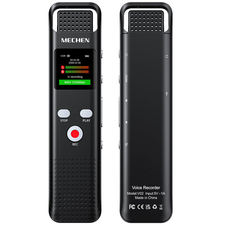 MECHEN 128GB Diktiergerät mit Spracherkennung, 1536kbps Aufnahmegerät mit MP3-Player, HD-Klangqualit