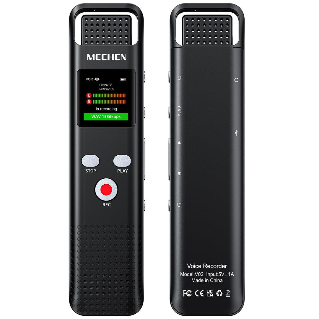 MECHEN V02 Diktiergerät 128GB, 1536kbps Digitales Aufnahmegerät mit One-Touch Aufnahme & Rauschunter