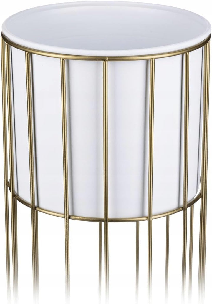 HowHomely Moderne Blumenständer Metall 70 cm Hoch mit Weiss Blumentopf Rund 19 cm Ø auf Robuste Gold