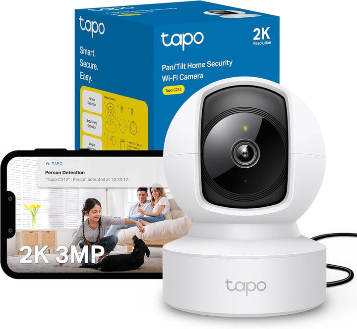 Tapo TP-Link C212 360° WLAN Überwachungskamera, Ethernet/Wi-Fi-Anschluss,2K Auflösung, Bewegungsverf