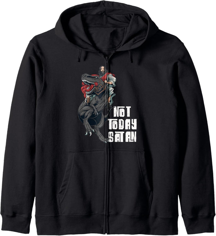 Not Today Satan Jesus Riding Dinosaur Funny Quote Message Kapuzenjacke