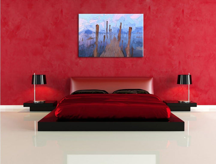 Pixxprint Holzsteg am Meer als Leinwandbild/Grösse: 100x70 cm/Wandbild/Kunstdruck/fertig bespannt, 1