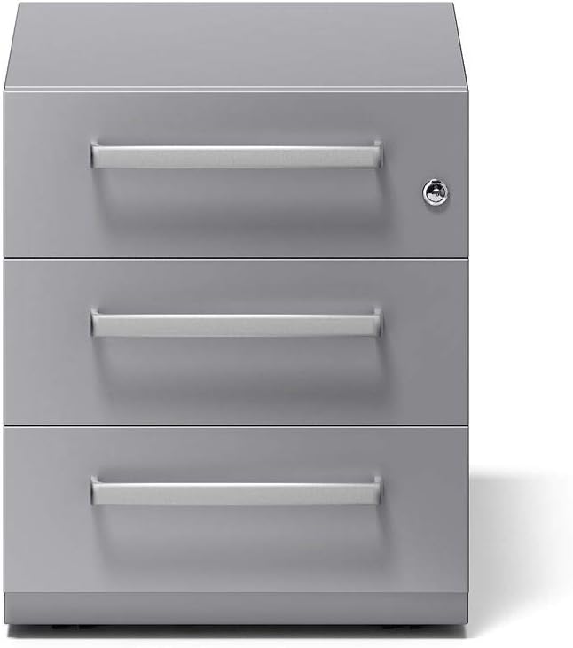 BISLEY Rollcontainer Note mit Griff, 3 Universalschubladen, Metall, 355 Silber, 56.5 x 42 x 49.5 cm