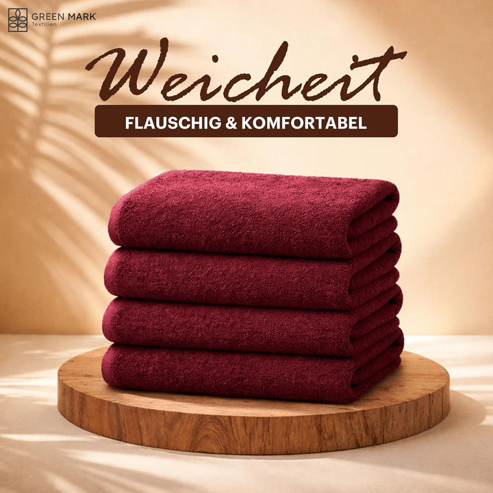 NatureMark 4er Pack Duschtücher, Grösse 70x140cm, Bordeaux, 100% Baumwolle, Bordeaux