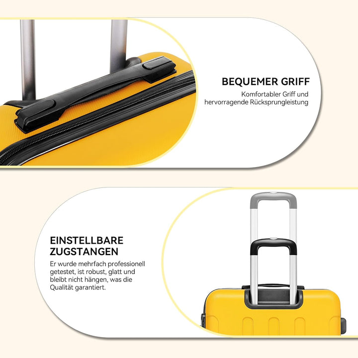 BEIBYE Hartschalen-Koffer Trolley Rollkoffer Reisekoffer Handgepäck 4 Rollen (M-L-XL-Set) (Yellow, L