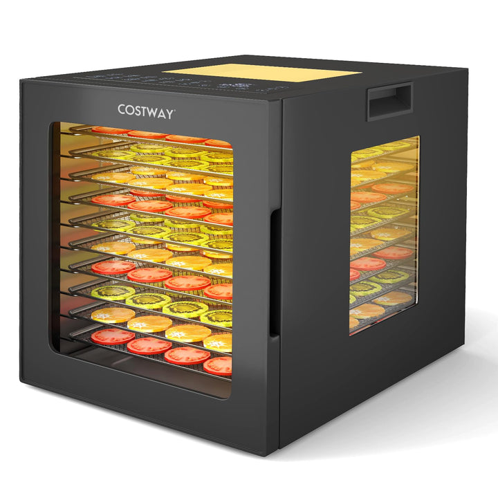 COSTWAY 850W Dörrautomat inkl. 10 Edelstahl-Schalen, Dörrgerät mit 10 voreingestellten Programmen, 4