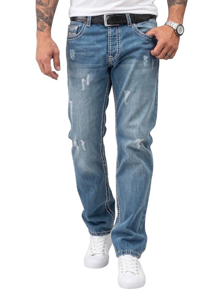 Rock Creek Herren Designer Jeans Hose Dicke Nähte Vintage Blau RC-2056 29W / 32L Blau - Rc-2268, 29W