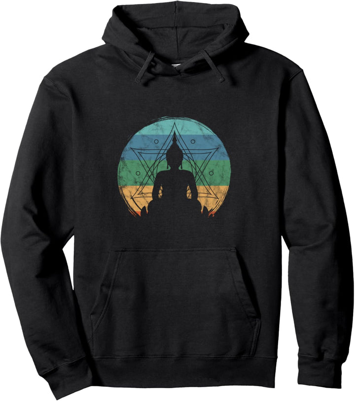Retro Buddha Buddhistischer Yoga Spirituelle Meditation Zen Pullover Hoodie