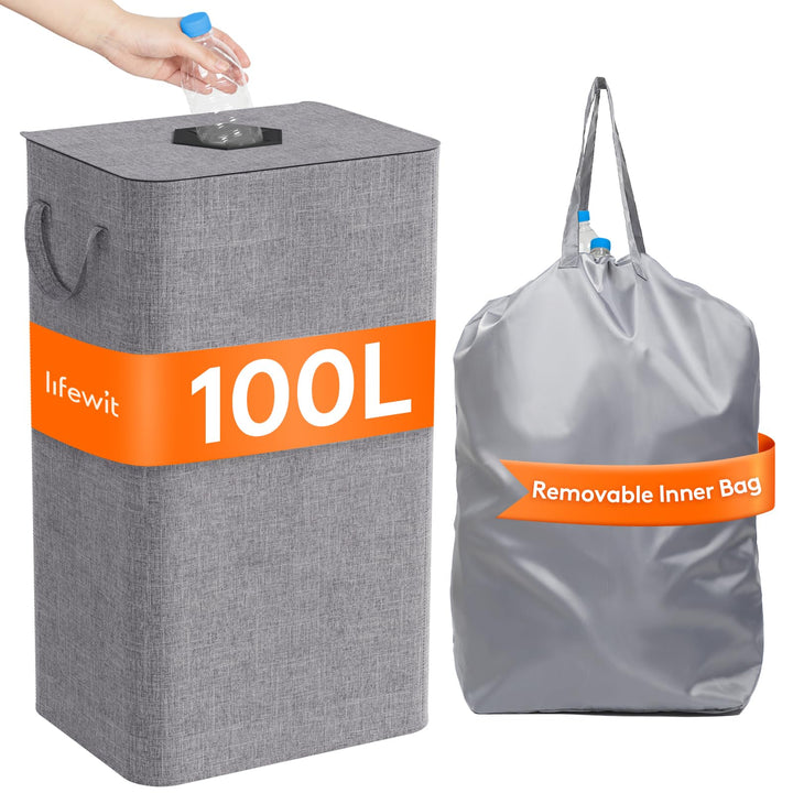 Lifewit 100L Pfandflaschen Sammelbehälter mit Deckel, Gross Pfandflaschen Aufbewahrung, Behälter Lee