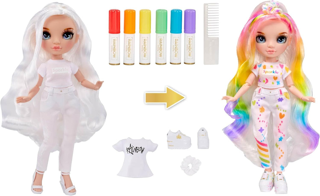 Rainbow High Color & Create DIY Modepuppe - Blaue Augen, glattes Haar, extra Top & Schuhe, abwaschba