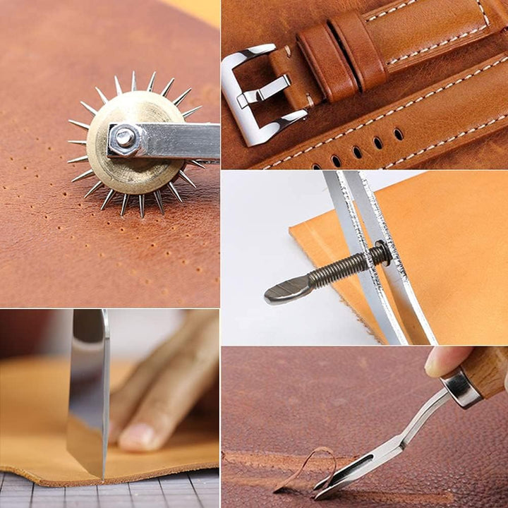 Leder Werkzeug Set, Leder DIY Werkzeug Leder Starter Set mit Anleitung, Leder Handwerk Werkzeug Set