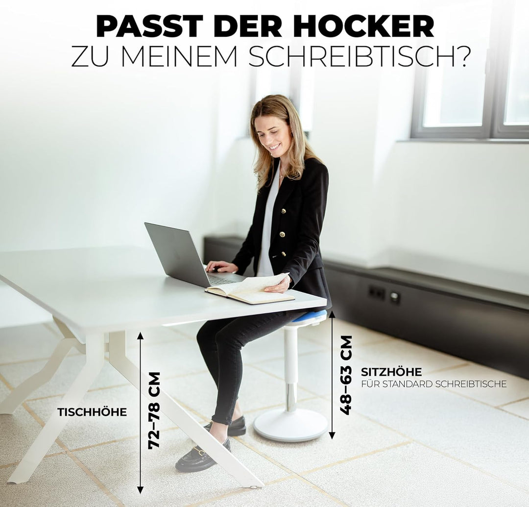 Ergonomischer Bürohocker [2 Sitzpositionen] höhenverstellbarer Sattelhocker [43–63 cm] Sitzhocker fü
