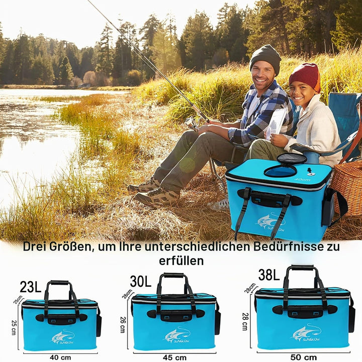 MMSGA Angeleimer, 23L/30L/38L Tragbarer Faltbarer Angelköder-Eimer，Multifunktionaler Behälter für le