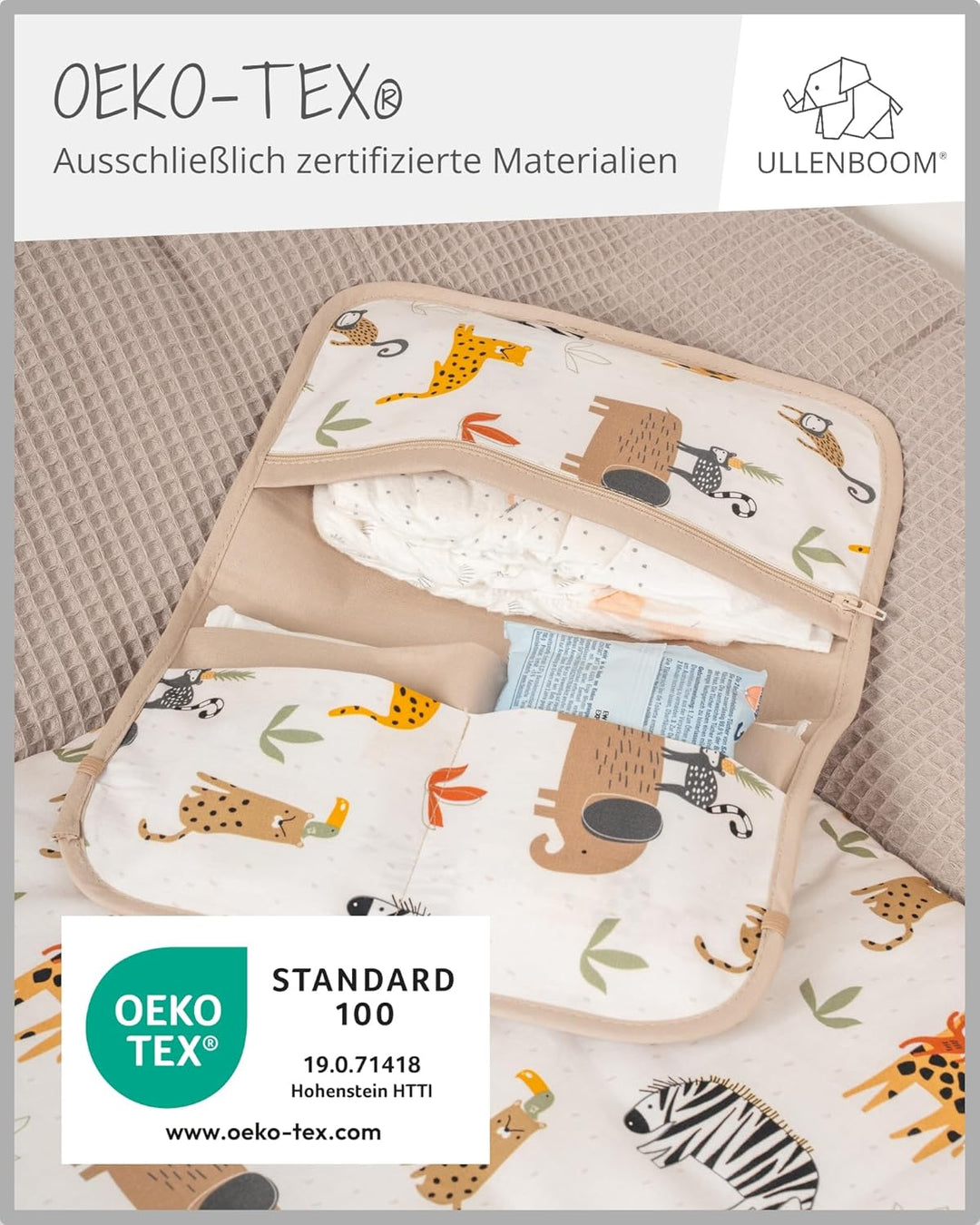 ULLENBOOM Windeltasche für unterwegs, Sand Savanne, Made in EU - Wickeltasche für bis zu 3 Windeln,
