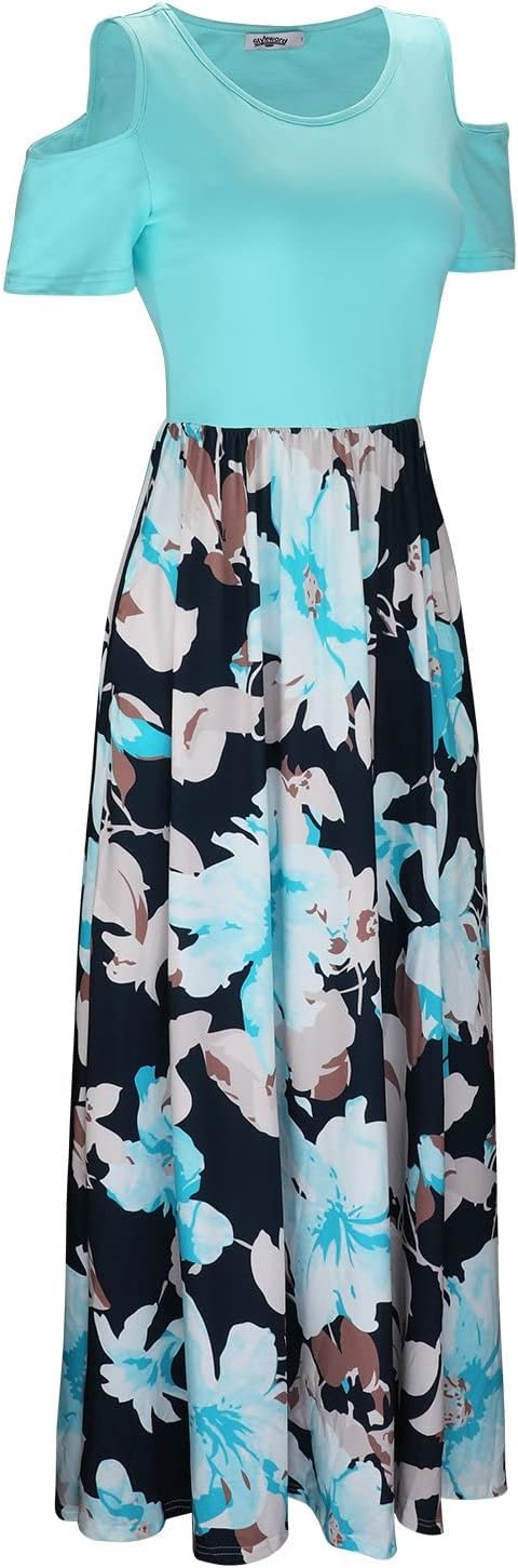STYLEWORD Sommerkleid Damen Lang Kurzarm Maxikleid Blumen Kleider mit Taschen M Floral06, M Floral06