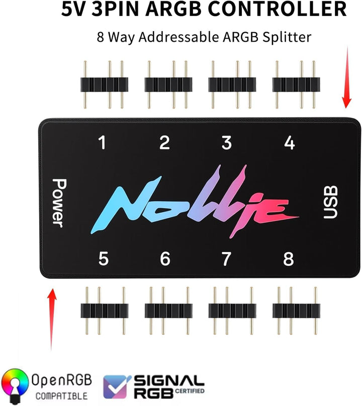 8-Port Signal RGB Controller – SATA-gespeister ARGB-Controller PC-Beleuchtungs-Hub, 5V 3PIN ARGB-Spl