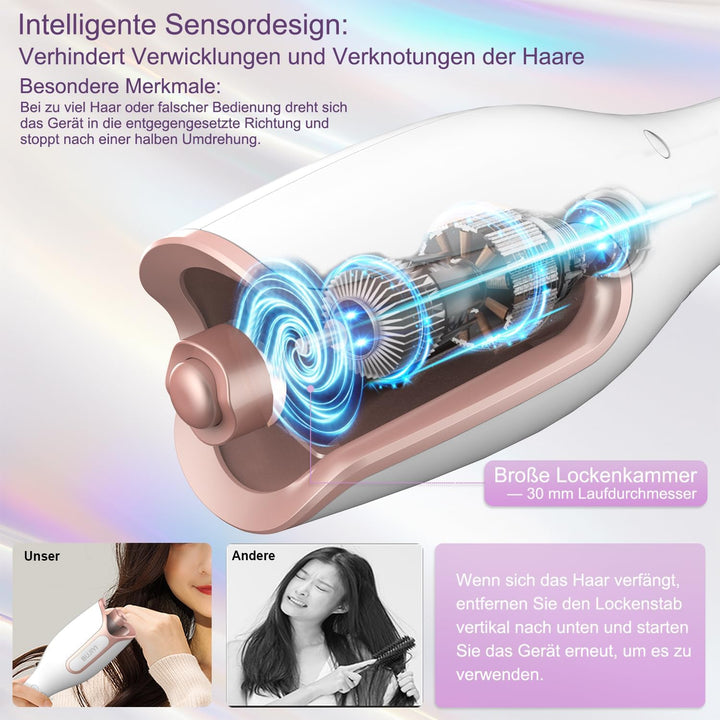 Lockenstab Automatisch,Lockenstab Grosse Locken mit mit 4 Temperatureinstellungen und 3 Heizzeitopti