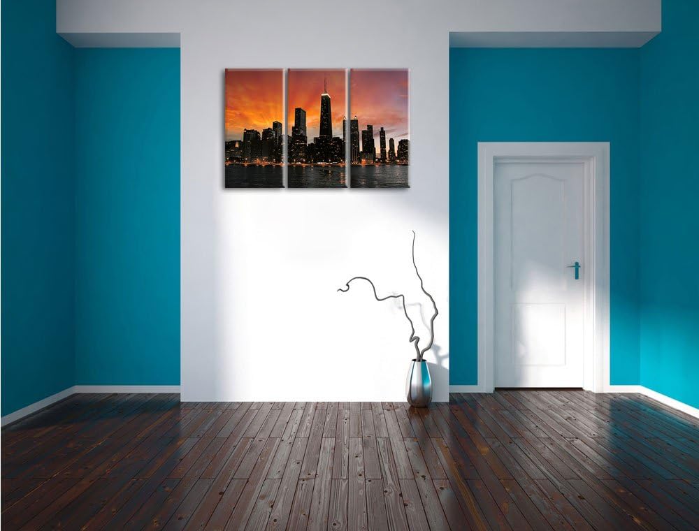 Pixxprint Chicago-Wolkenkratzer-Silhouette als Leinwandbild/Grösse: 3 Teilig (120x80) / Wandbild/Kun