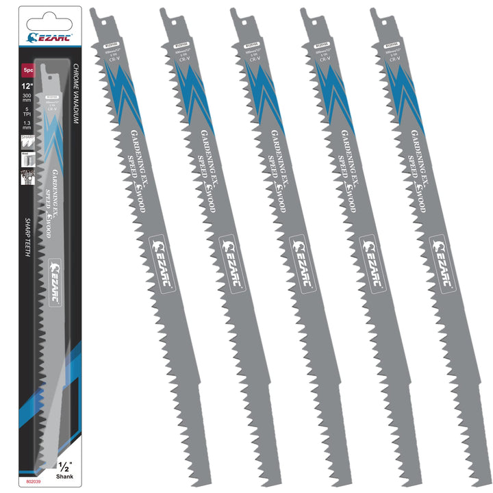 EZARC Säbelsägeblätter Set 5tlg für Holz, Zubehör Säbelsäge, R1231GS für schnelle Schnitte 300mm 5TP