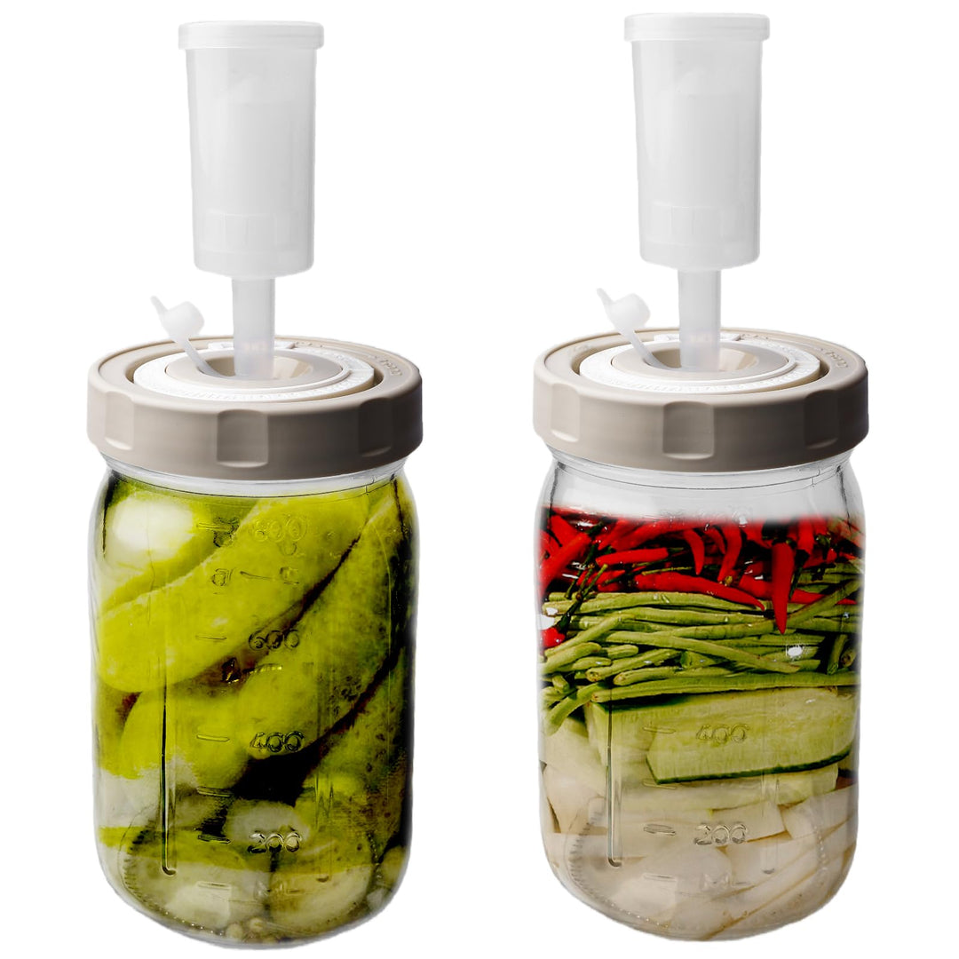 2 Stück 1000ml Fermentierglas mit Luftschleuse, Lebensmittelecht Gärglas Set mit Zeitanzeige Gärvent