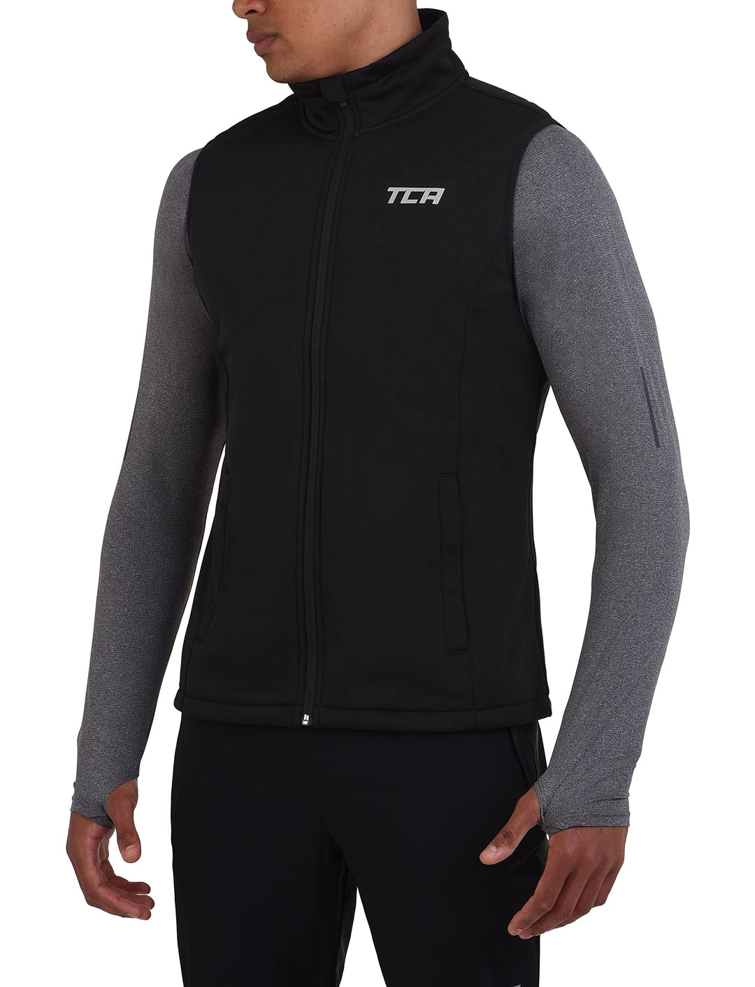 TCA Herren Flyweight winddichte Lauf- und Fahrradweste mit Reissverschlusstaschen S Schwarz, S Schwa