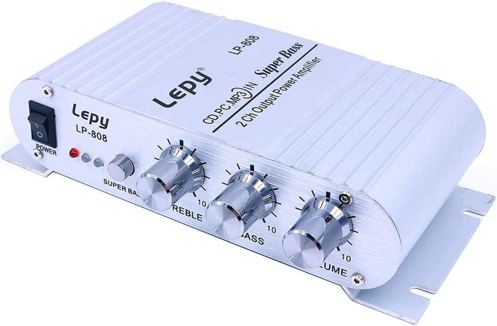 LP-808 Tragbarer 12-V-MiNi-HiFi-Verstärker mit 3-A-Netzteil für Autotelefon zu Hause - Silber
