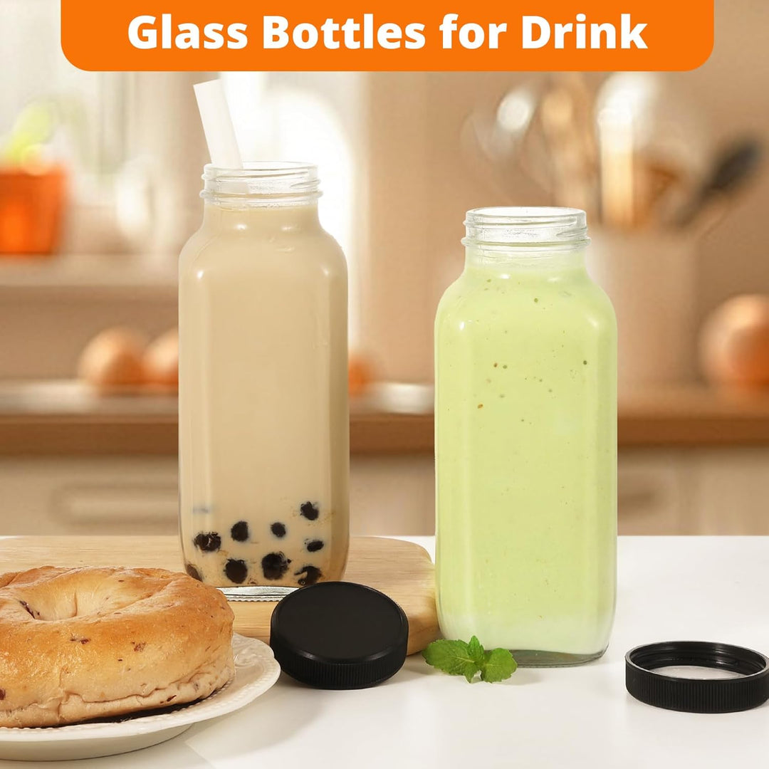 Glasflaschen mit Deckel, wiederverwendbar, breite Öffnung, Saftflaschen, für Milch, heisse und kalte