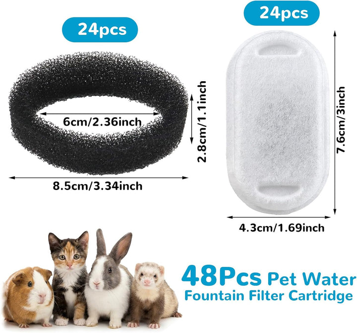 48 Stück Katzenbrunnen Filter, 24 Ersatzfilter & 24 Schwammfilter, Kompatibel mit PETLIBRO Trinkbrun