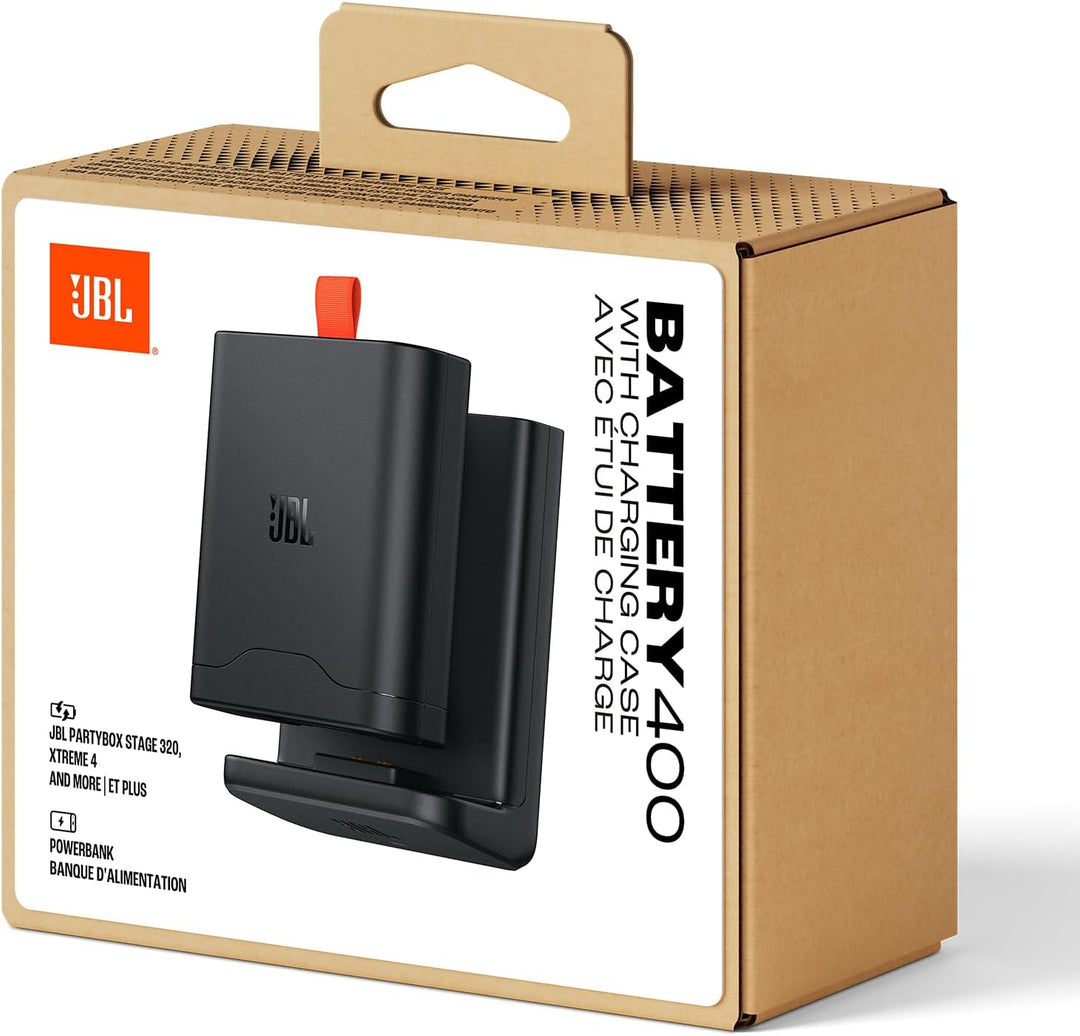Der JBL Battery 400 mit Ladecase lässt Sich in Sekundenschnelle austauschen, sodass Ihre JBL PartyBo