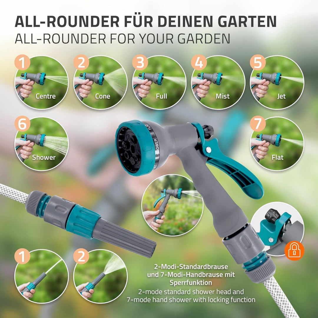 ECD Germany Schlauchaufroller 20m+2m, Schlauchtrommel, Wand-Schlauchbox RollUp mit Arretierstop und