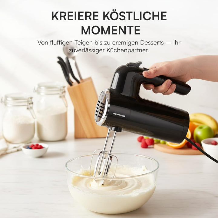 HM-300BK Hand Mixer – 300W Power, 5 Speed Settings + Turbo Function, Stainless Steel Beaters &amp; Dough