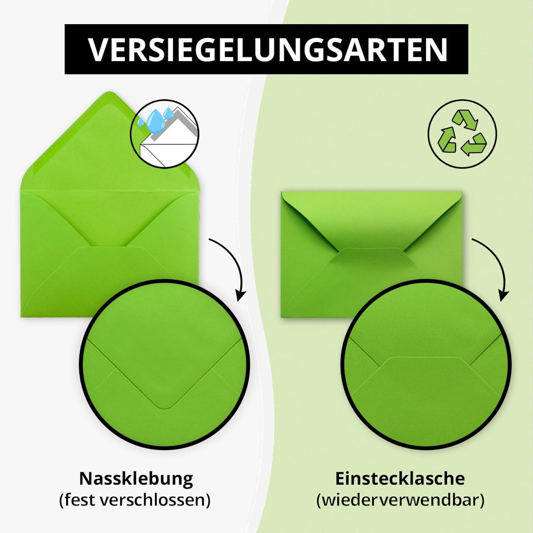 200x Brief-Umschläge in Hell-Grün - 80 g/m² - Kuverts in DIN B6 Format 12,5 x 17,6 cm - Nassklebung