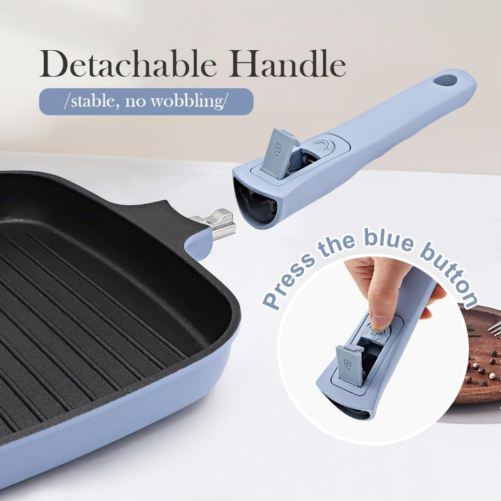 RANX INGST Grillpfanne Induktion mit Deckel 26 x 24 cm, Steakpfanne Eckig mit Abnehmbarer Griff, Gri