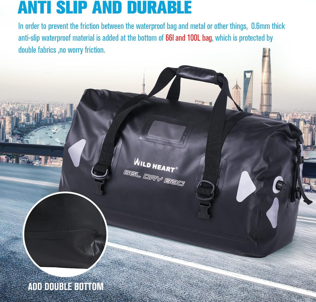 WILD HEART wasserdichte Reisetasche, 40 l 66 l, 100 l, mit verschweissten Nähten, Schultergurten, Ne
