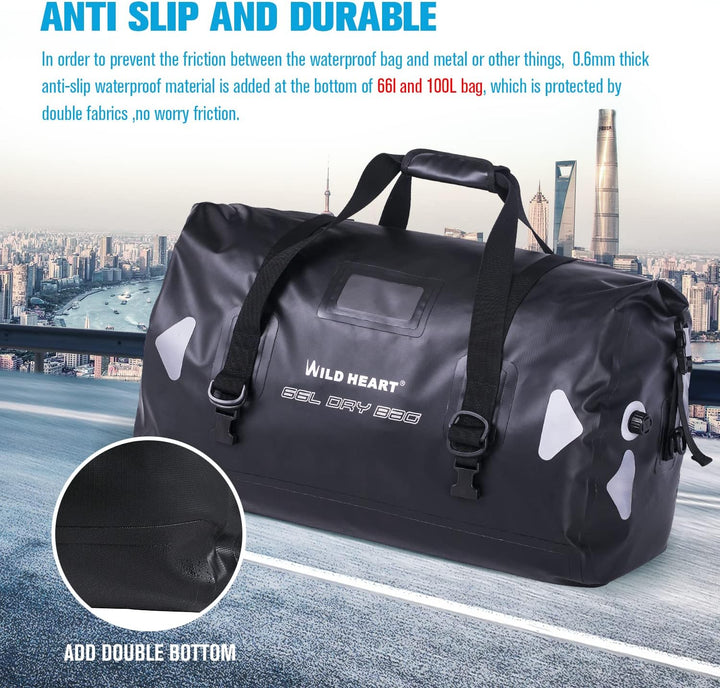 WILD HEART wasserdichte Reisetasche, 40 l 66 l, 100 l, mit verschweissten Nähten, Schultergurten, Ne