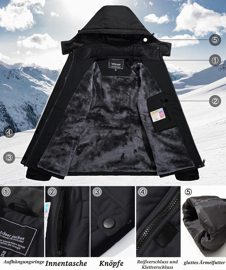 TACVASEN Damen Übergangsjacke Warm Winterjacke Gefüttert Wanderjacke Ski Jacket mit Wasserdichtem Re