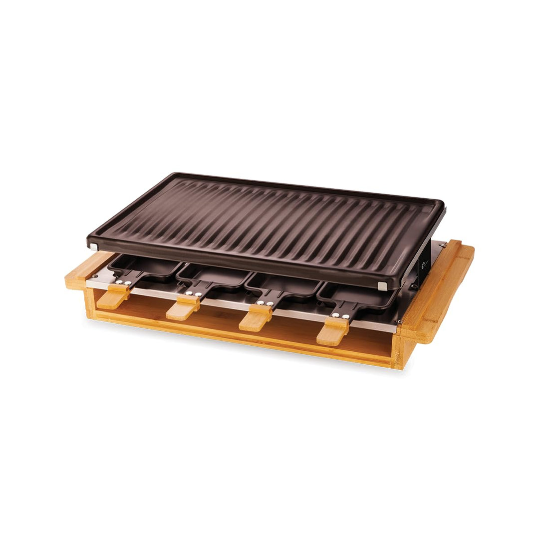 LITTLE BALANCE 8501 Premium Bambus 8, Raclette Grill 8 Personen, Antihaftbeschichtung, 1200 W, echte