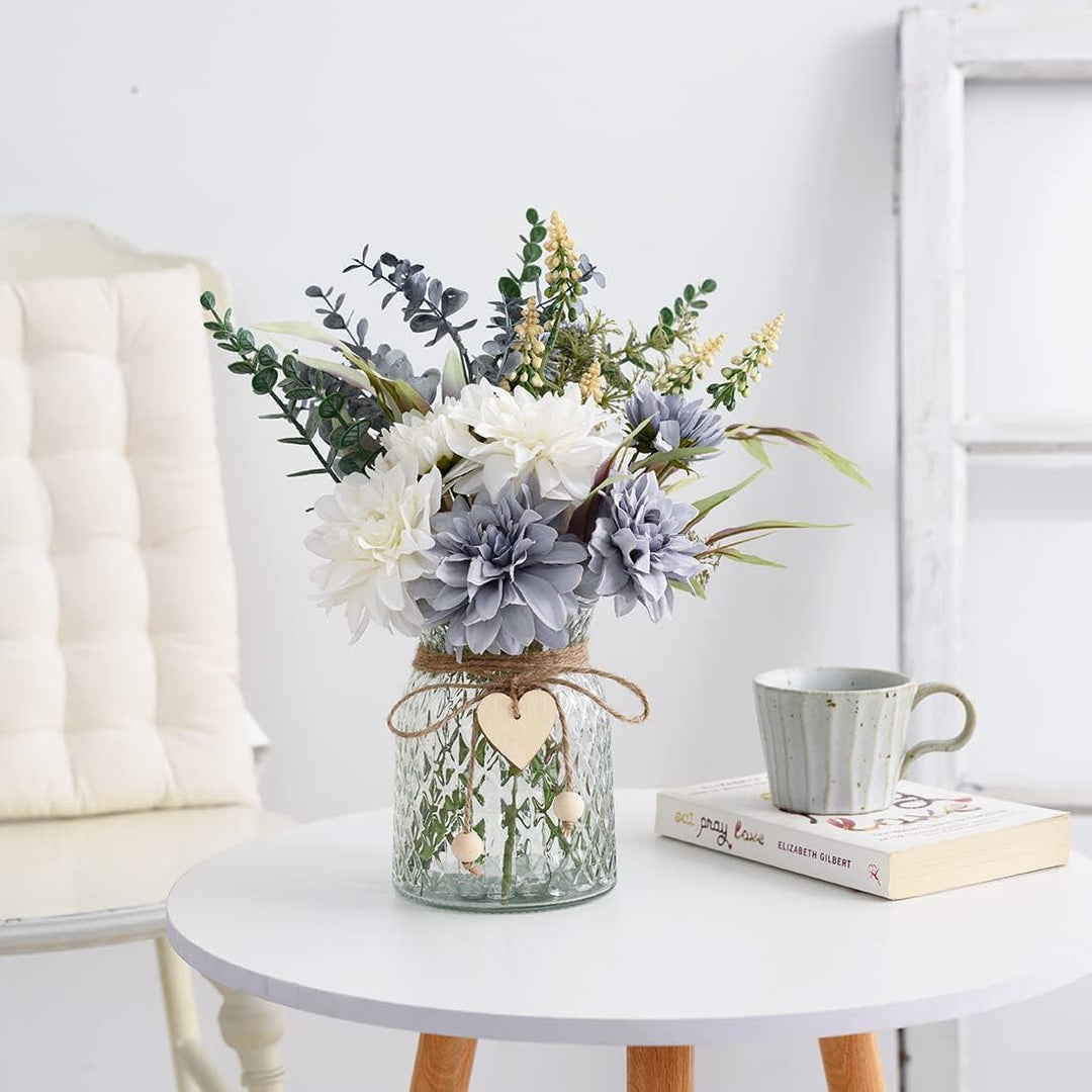 COZZI CODI Gefälschte Blumen mit Vase, künstliche Blaue Blumen in Vase, Seidenblumen-Arrangement mit