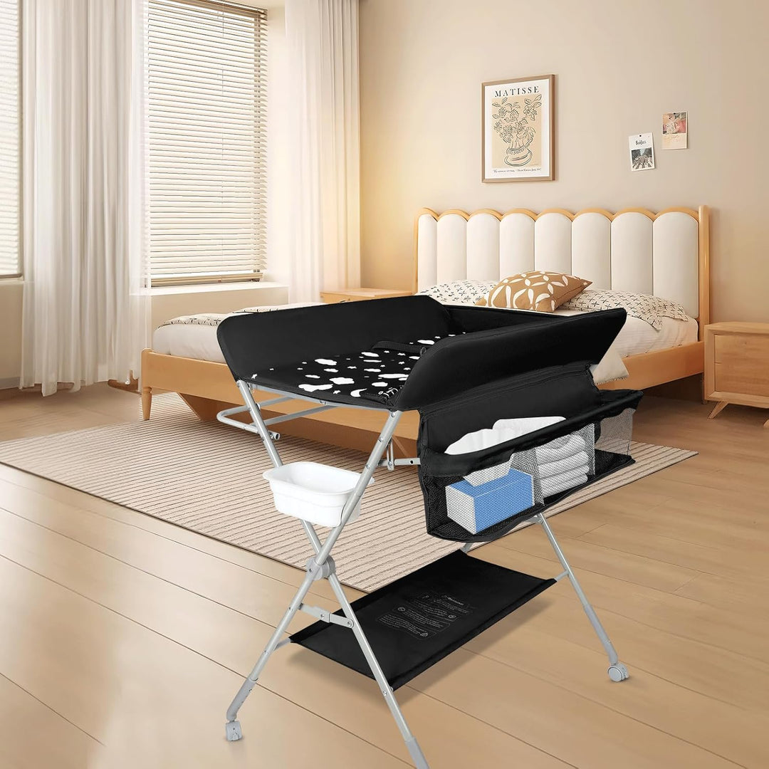 Baby Wickelkommode - Klappbar Wickelkombi - Tragbar Babypflegetisch, Mobiler Wickeltisch mit Sicherh