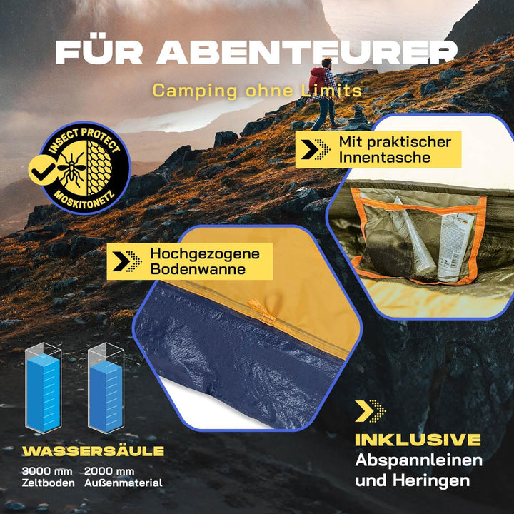 Lumaland Camping Zelt | Leichtes Pop Up Wurfzelt | 2-4 Personen Kuppelzelt | Trekking & Festival Igl