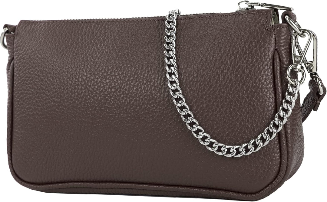 modamoda de - T237 - Umhängetasche Klein Small aus ital. Leder Dark Chocolate, Dark Chocolate