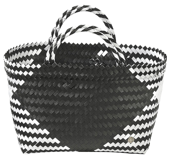 Kobolo Tasche Einkaufskorb geflochten Kunststoff Shopper - ROM XXL - schwarz weiss