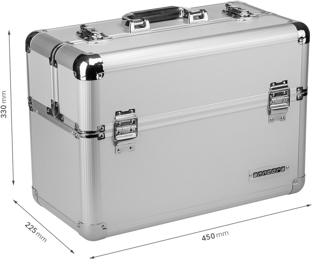 anndora® Werkzeugkoffer 24L Präsentationskoffer Etagenkoffer Silber + Schlüssel, Silber