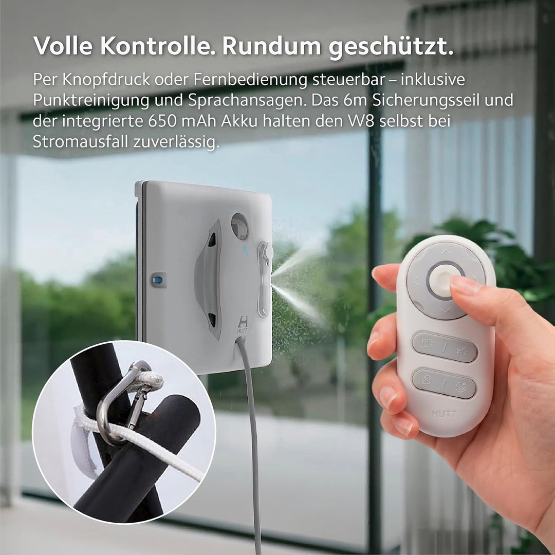 HUTT W8 Fensterreinigungsroboter mit Fernbedienung | 2-Fach Sprühsystem & 3800Pa Saugkraft | 80ml Ta